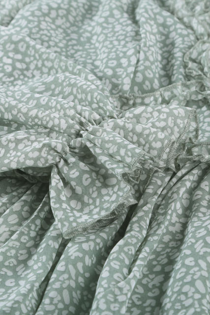 Green Ruffle Detailing Open Back Floral Dress LC220829-9