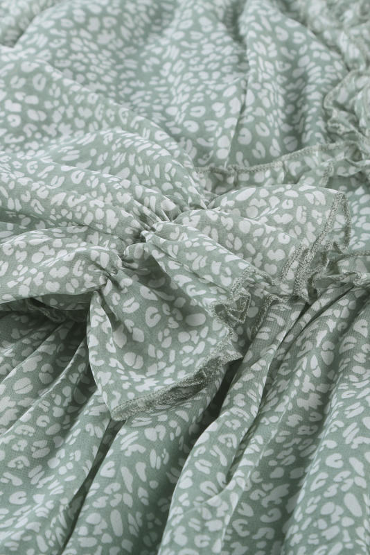 Green Ruffle Detailing Open Back Floral Dress LC220829-9
