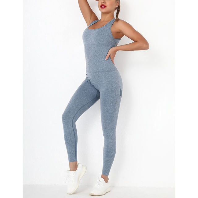 Blue Back-Criss Seamless Yoga One Piece Jumpsuit TQE91567-5