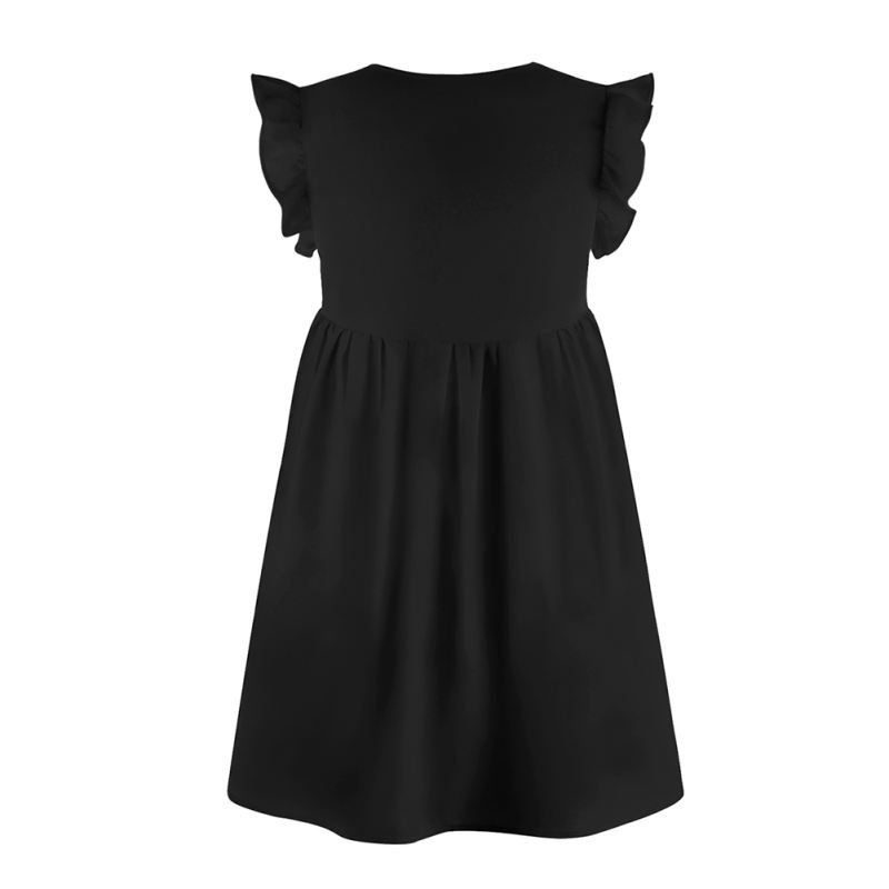 Black V-Neck Ruffle sleeve Pocketed T-shirt Dress TQK311014-2