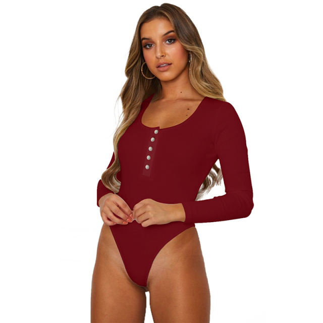 Wine Zip Up Long Sleeve Bodysuit TQK550148-103