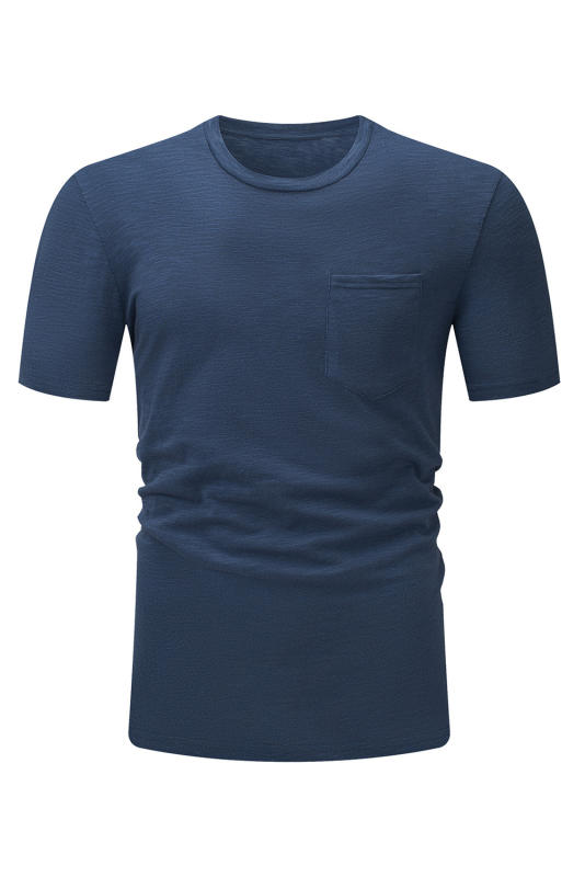 Blue Solid Color Short Sleeve Men\'s T-shirt MC252718-5