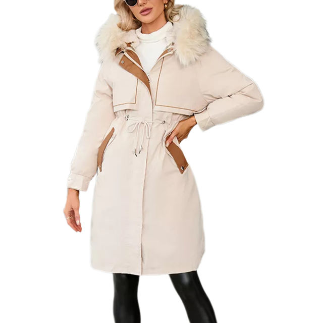Apricot Zipper Plush Collar Parker Thick Coat 2pcs Set  TQK280219-18
