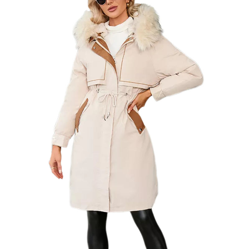Apricot Zipper Plush Collar Parker Thick Coat 2pcs Set  TQK280219-18