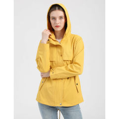 Yellow Waist Drawstring Hooded Outdoor Rainproof Coat TQK280126-7