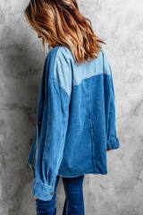Blue Color Block Buttoned Denim Jacket LC858007-5