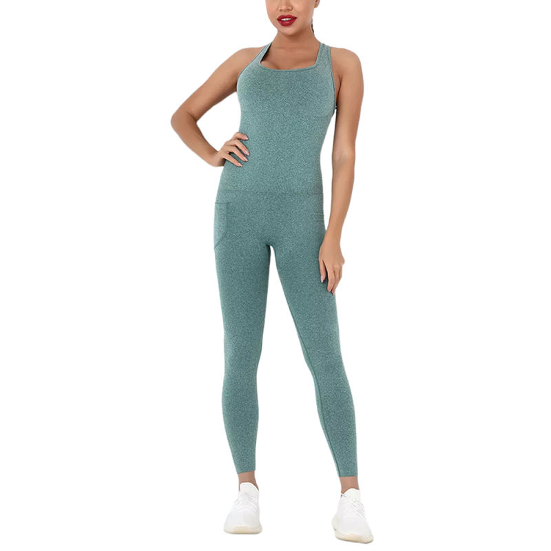 Green Back-Criss Seamless Yoga One Piece Jumpsuit TQE91567-9