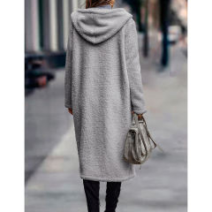 Gray Open Front Long Sleeve Hooded Fleece Coat TQK280217-11