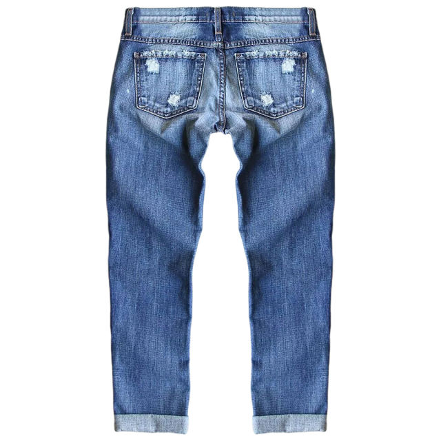 Blue Printed Patchwork Straight Leg Jeans TQF511013-68