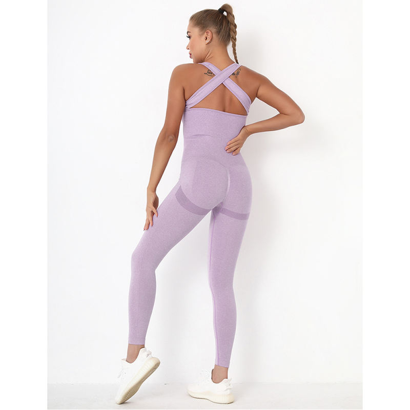 Light Purple Back-Criss Seamless Yoga One Piece Jumpsuit TQE91567-38