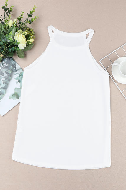 White Plain Halter Neck Tank Top LC2567064-1