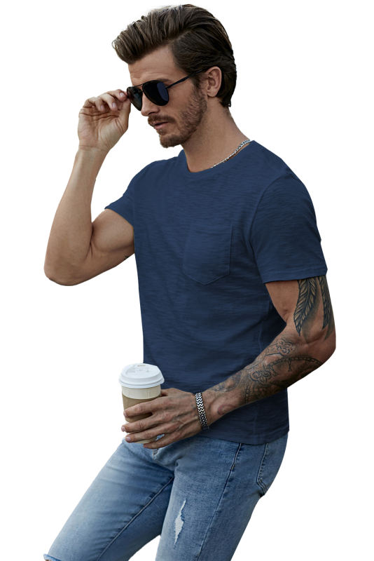 Blue Solid Color Short Sleeve Men\'s T-shirt MC252718-5