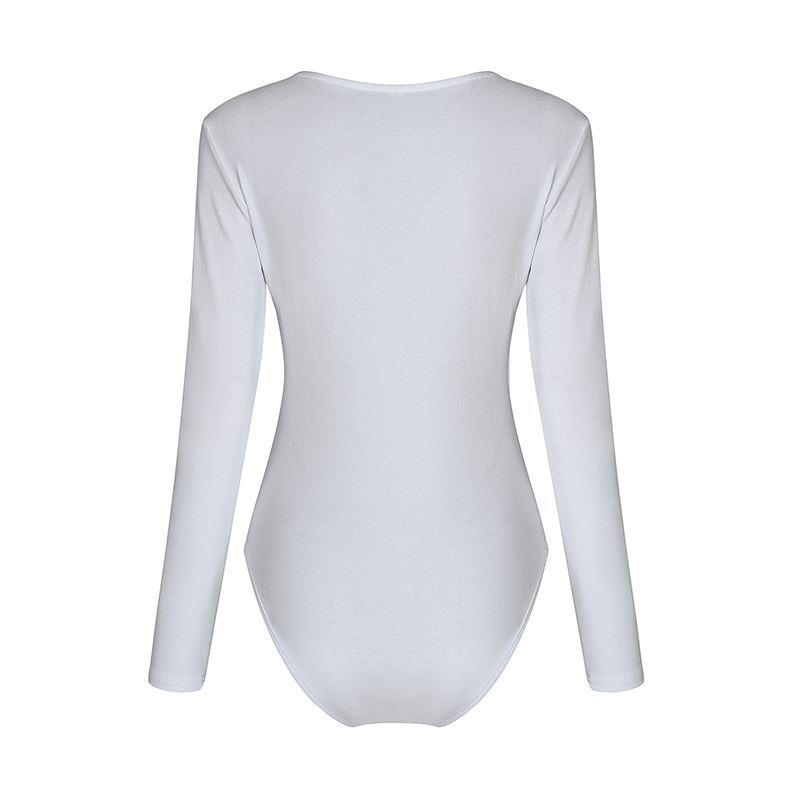 White Zip Up Long Sleeve Bodysuit TQK550148-1