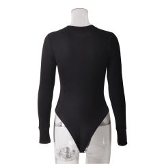 Black Long Sleeve Button Down Bodysuit TQK550097-2