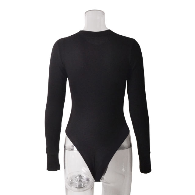 Black Long Sleeve Button Down Bodysuit TQK550097-2