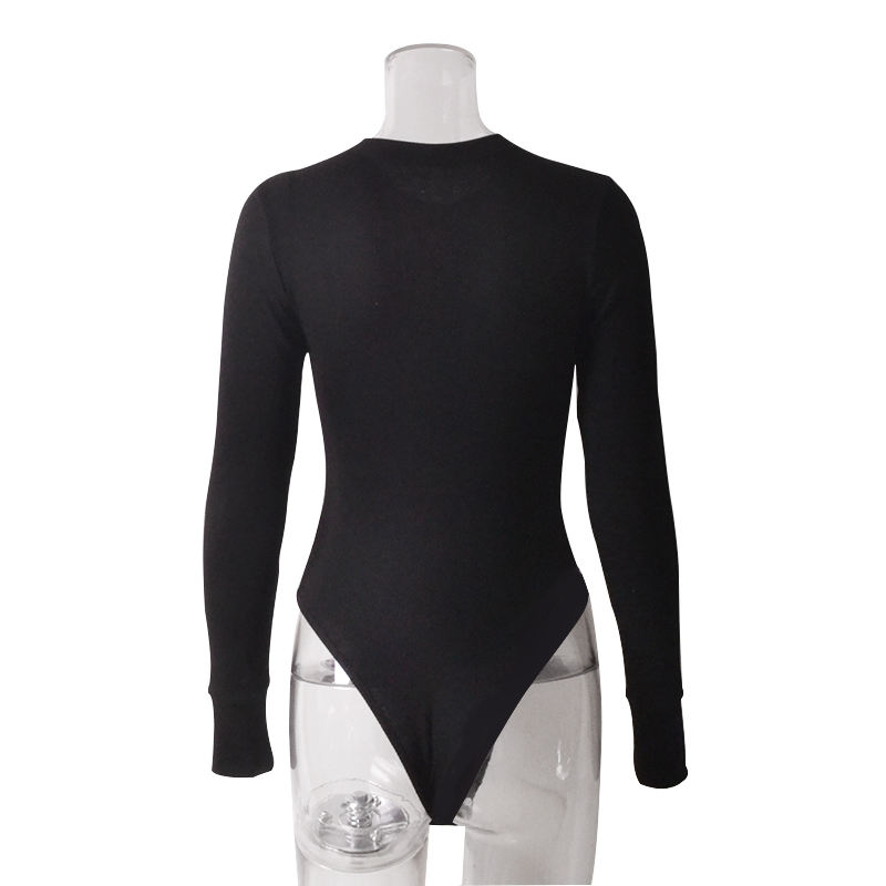 Black Long Sleeve Button Down Bodysuit TQK550097-2