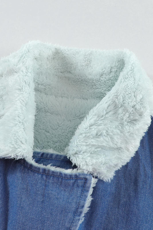 Sky Blue Lapel Collar Button Fleece Jacket LC8511336-4