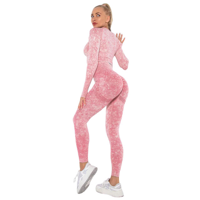 Red Nylon Seamless Long Sleeve Pant Yoga Set TQE91361-3