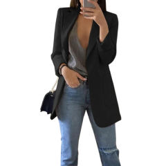 Black Turndown Collar Blazer With Pockets TQK260012-2