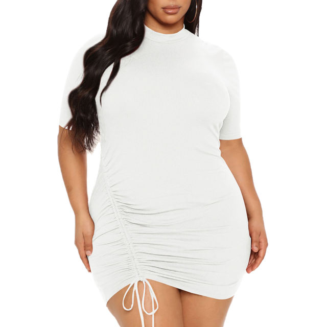 White Drawstring Ruched Half Sleeve Bodycon Dress TQK311015-1