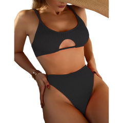Black Hollow Out High Waisted Bikini Swimsuit TQK610266-2