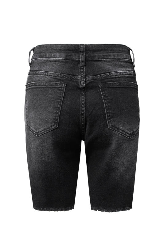 Black Button Front Distressed Shorts LC786201-2