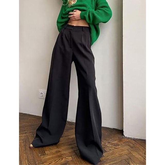 Black High Waisted Draped Wide Leg Pants TQV510042-2