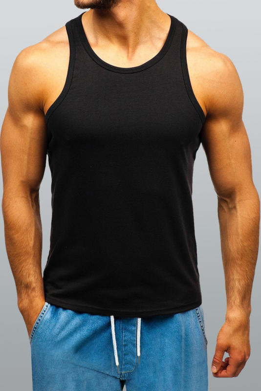 Black Men\'s Solid Crew Neck Sleeveless Top MC256180-2