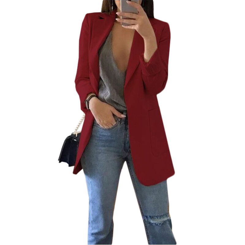 Wine Red Turndown Collar Blazer With Pockets TQK260012-103