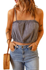 Gray Frill Tight Hem Spaghetti Strap Crop Tank Top LC2565412-11