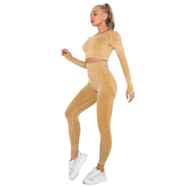 Yellow Nylon Seamless Long Sleeve Pant Yoga Set TQE91361-7