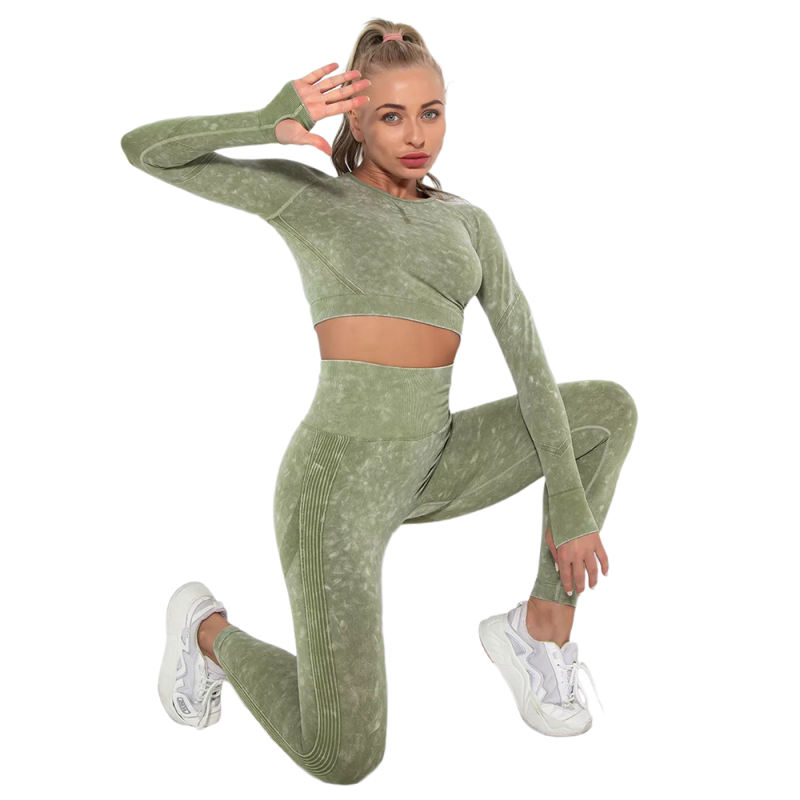 Army Green Nylon Seamless Long Sleeve Pant Yoga Set TQE91361-27