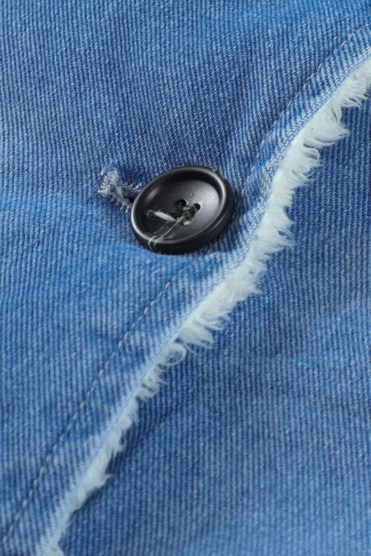 Sky Blue Lapel Collar Button Fleece Jacket LC8511336-4