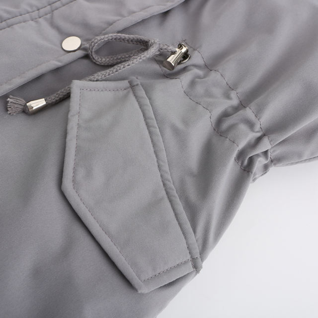 Gray Fur Collar Drawstring Waist Warm Hooded Parka Coat TQK280130-11