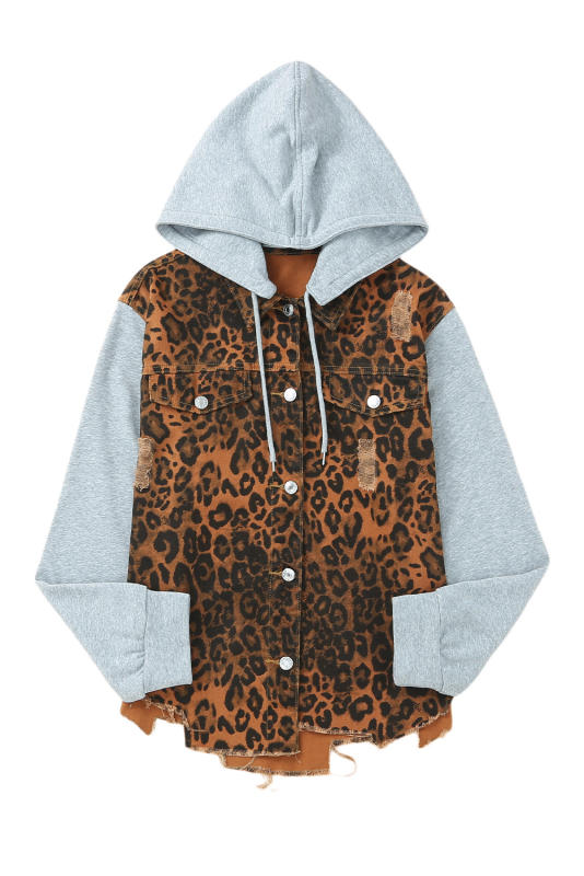 Leopard Ripped Hooded Denim Jacket LC788145-20