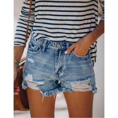 Blue Ripped Slim Fit Jean Shorts TQK530078-5