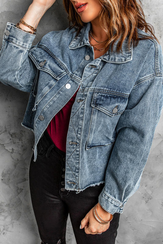 Sky Blue Raised On 90\'s Country Distressed Denim Jacket LC788244-4