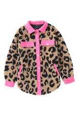 Contrast Trimmed Leopard Teddy Shacket LC854211-20
