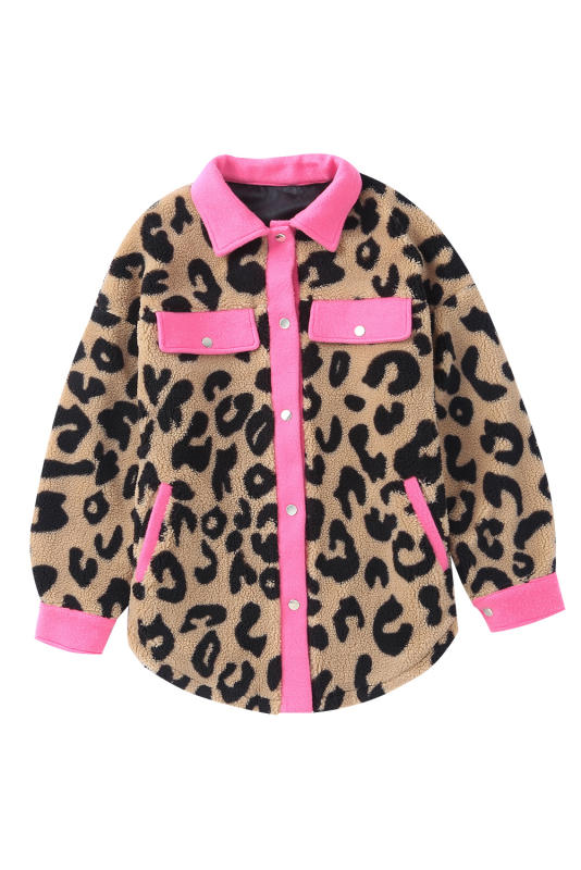 Contrast Trimmed Leopard Teddy Shacket LC854211-20