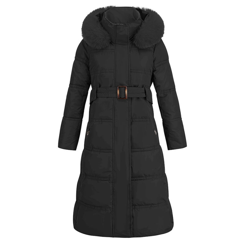 Black Slim Fit Thick Down Jacket Long Coat TQK280218-2
