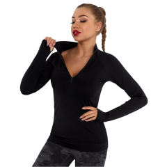 Black Quick Dry Zipper Knit Tight Yoga Tops TQE91363-2