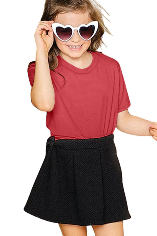 Red Solid Color Short Sleeve Crewneck Kid\'s Tee