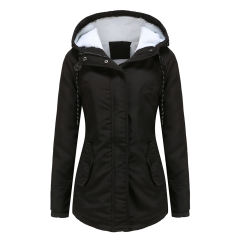 Black Plush Warm Hooded Parka Coat TQK280128-2