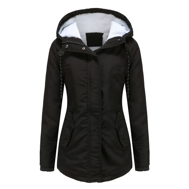 Black Plush Warm Hooded Parka Coat TQK280128-2
