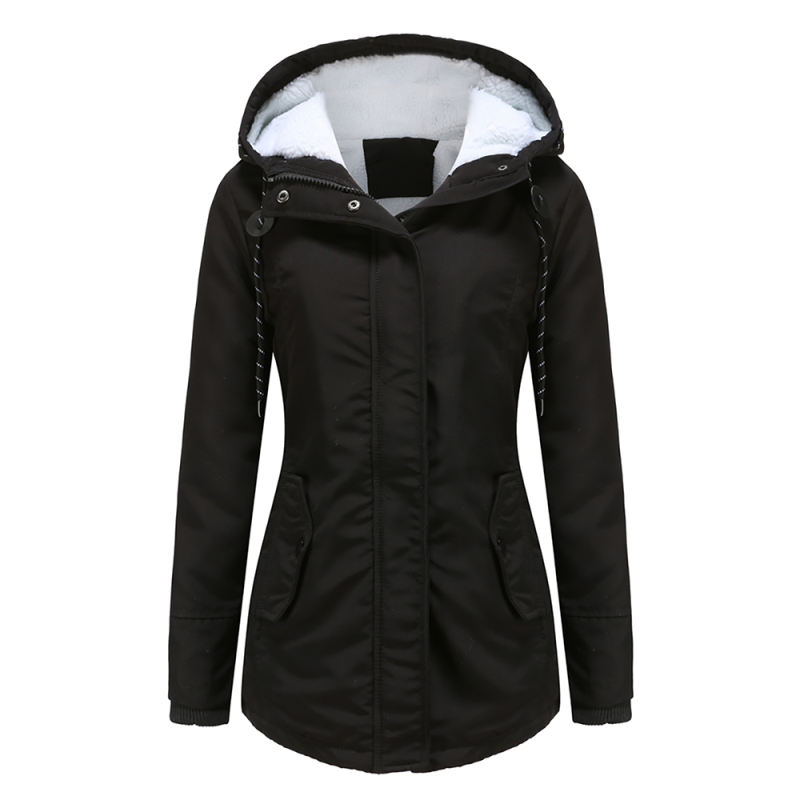 Black Plush Warm Hooded Parka Coat TQK280128-2