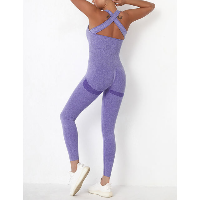 Purple Back-Criss Seamless Yoga One Piece Jumpsuit TQE91567-8