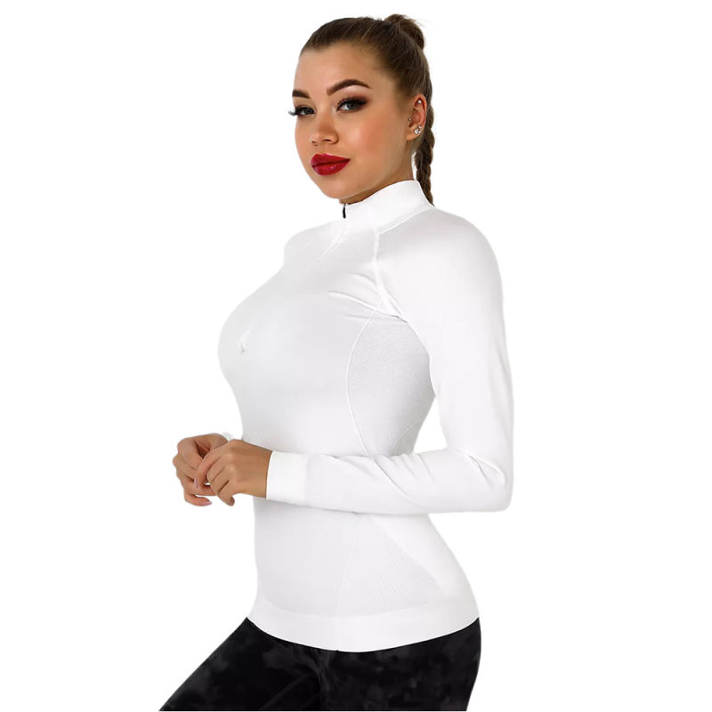 White Quick Dry Zipper Knit Tight Yoga Tops TQE91363-1