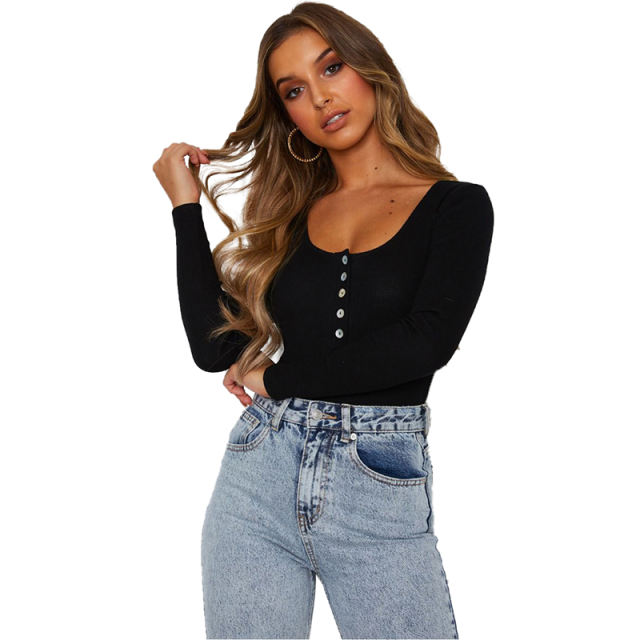 Black Zip Up Long Sleeve Bodysuit TQK550148-2
