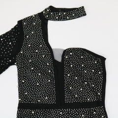 Black Rhinestone Perspective One Shoulder Bodycon Dress TQK310810-2