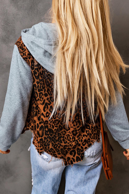 Leopard Ripped Hooded Denim Jacket LC788145-20